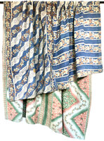 quilt XL kantha vintage katoen 7- blauw-koraalroze/groen 