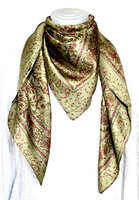 sjaal zijde vierkant met blockprint 8- armygroen/roze gebloemd