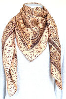 sjaal zijde vierkant met blockprint 10- abrikoos/paars  gebloemd