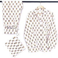 pyjamaset blockprint katoen 1- wit met gele bloemen