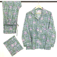 pyjamaset blockprint katoen 4- groen/lila/roze