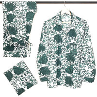 pyjamaset blockprint katoen 6- petrolgroen/wit