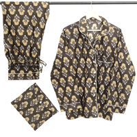 pyjamaset blockprint katoen 7- donkerbruin/okergeel