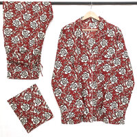 pyjamaset blockprint katoen 9- bessenrood/zwart/beige