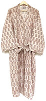 kimono katoen handblockprint 2-beige/roze