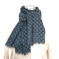 sjaal print merino wol light-5- petrolblauw  met stippen