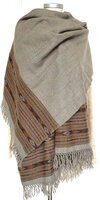 sjaal/omslagdoek wol etnic vintage Kullu naturel taupe/streep