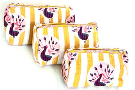 toilettas blockprint soft 8- geel/roze pauw