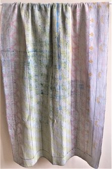  quilt kantha vintage katoen 7- roze/groen/blauw pastel