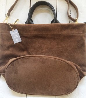  tas  suede met handvat 2- warm bruin