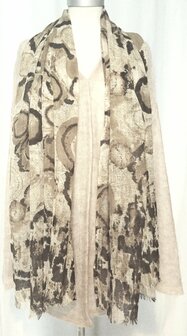 LAATSTE- sjaal merino wol- abstract print khaki/bruin