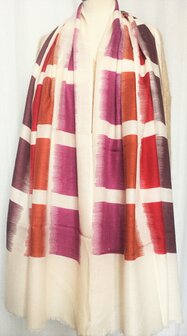 sjaal merino wol- colour block d.paars/framboos/bruin/violet