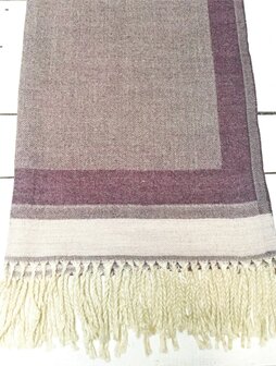  sjaal/omslagdoek mixed wool visgraat -aubergine/taupe