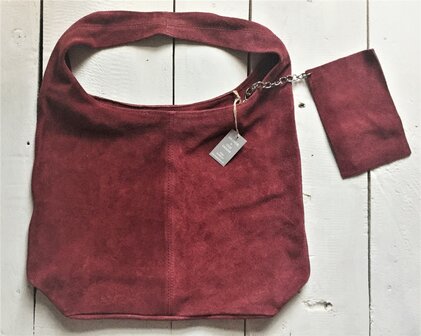  tas tote bag met etui suede 1- framboos donkerrood