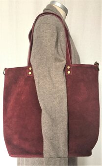 tas  suede  shopper donker framboos rood