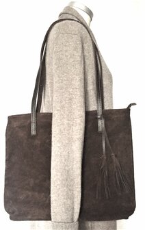 tas  suede  shopper choco bruin