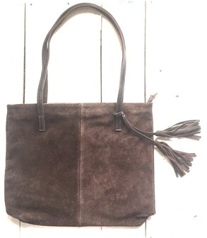 tas  suede  shopper choco bruin