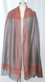 sjaal merinowol/zijde jacquard 1- antraciet/terra