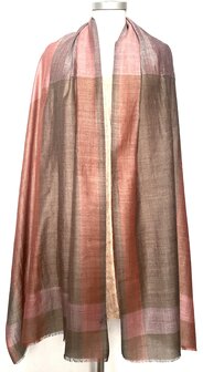 sjaal merinowol/zijde jacquard 3- roze/oud paars