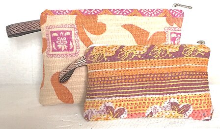etui set vintage kantha 4-roze warm bruin/ paars oranje bloem