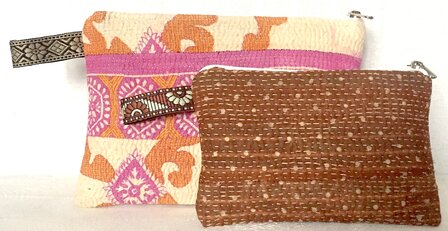 etui set vintage kantha 5 -roze warm bruin/ bruin stip