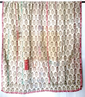  quilt kantha vintage katoen bagru 1-off-white/taupe