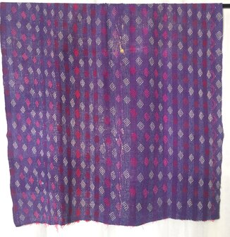  quilt kantha vintage katoen 4-roos op zwart/ ruitborduur