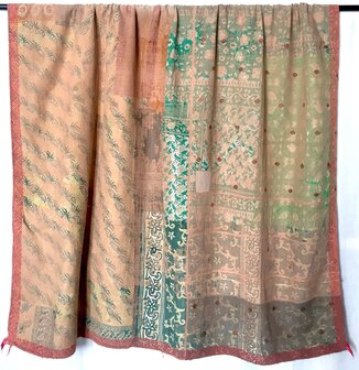  quilt kantha vintage katoen 5- groen/geel/patchwork