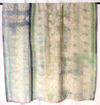  VERKOCHT- quilt kantha vintage katoen 6- lila/geel-pastel