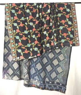  quilt kantha vintage katoen 7- zwart/bloemdessin/ruit