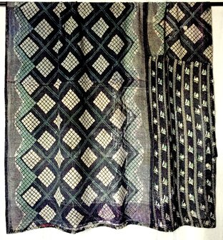 quilt kantha vintage katoen 7- zwart/bloemdessin/ruit