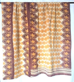  VERKOCHT- quilt kantha vintage katoen 8-oker/bruin-oud groen