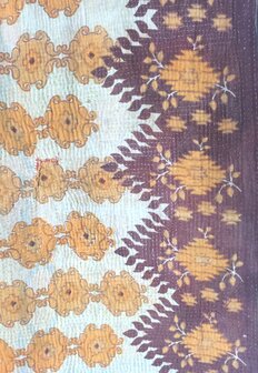  VERKOCHT- quilt kantha vintage katoen 8-oker/bruin-oud groen