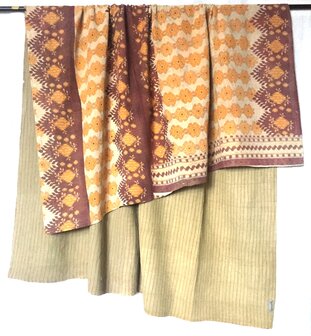  VERKOCHT- quilt kantha vintage katoen 8-oker/bruin-oud groen