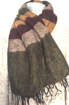 sjaal/omslagdoek mixed wool 1 - streep oker/mosgroen/bordeaux