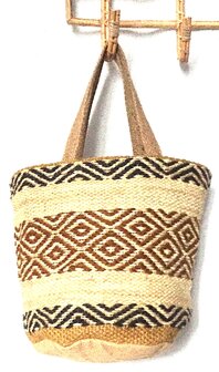 opbergzak/tas/mandje jute grof S- zwart/bruin
