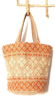 opbergzak/tas/mandje jute grof  S- off-white/brique/naturel