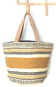 opbergzak/tas/mandje jute grof  S - oker/zwart