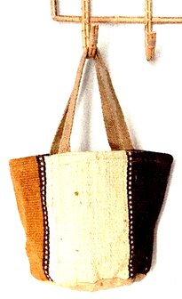 opbergzak/tas/mandje jute grof  S - oker/off-white/d.bruin/brique