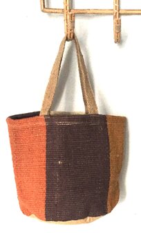 opbergzak/tas/mandje jute grof  S - oker/off-white/d.bruin/brique