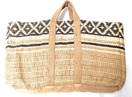 opbergzak/mand jute XL vierkant- zwart/off-white