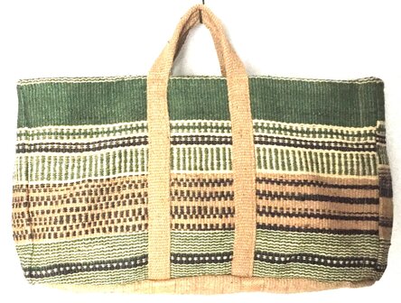 opbergzak/mand/tas jute XL vierkant- groen/off-white