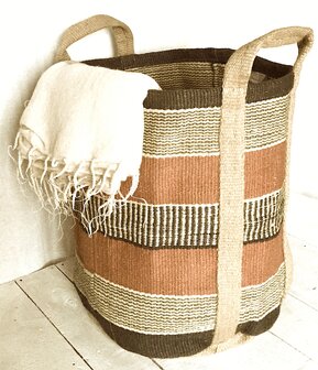  opbergzak/mand jute rond XL jute brique/zwart