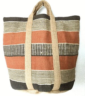  opbergzak/mand jute rond XL jute brique/zwart