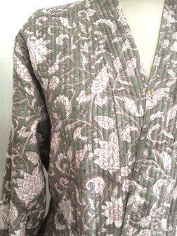  kimono quilted katoen -  7 licht grijs/framboos/wit