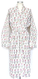  kimono quilted katoen -  9  roze/licht groen op wit
