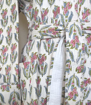  kimono quilted katoen -  9  roze/licht groen op wit