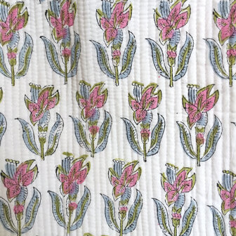  kimono quilted katoen -  9  roze/licht groen op wit