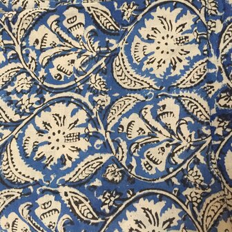  kimono hand blockprint 3 jeansblauw/zwart bloem