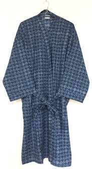 UITVERKOCHT-  kimono hand blockprint 4 indigo blaadje
